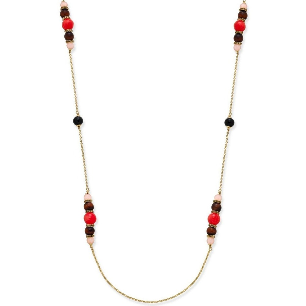 Kate Spade New York Burst Into Bloom Gold-Tone Beaded Station Necklace Red Pink‎